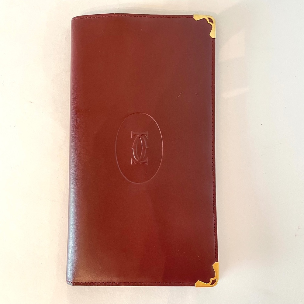 Cartier Must de Cartier Long Wallet Passport Holder Burgundy Calfskin
